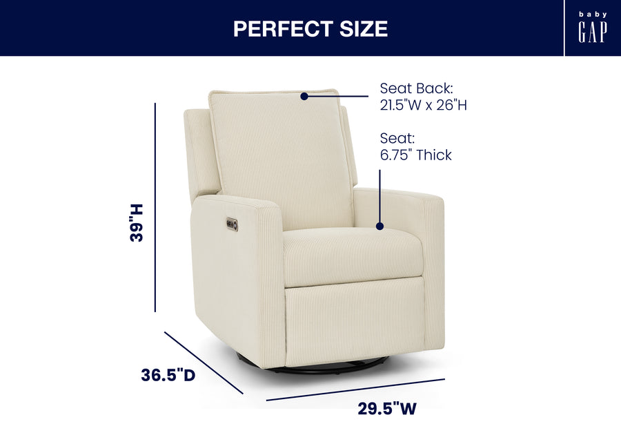 Almond (1581) 84-babyGap Harlowe Power Recliner and Swivel Glider with USB-A and Type-C Ports in Stain-Resistant Performance Fabric