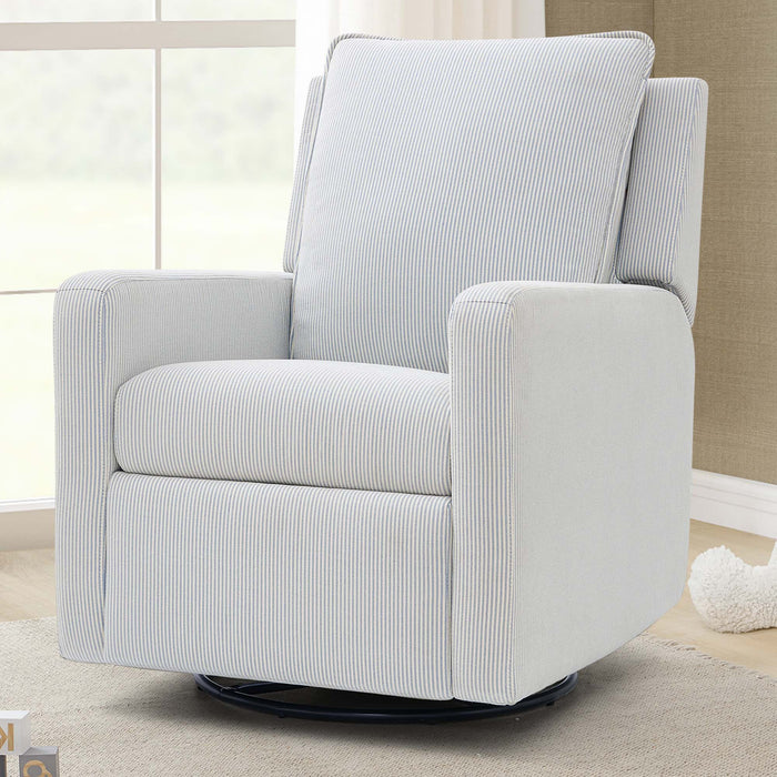 Gray swivel chair in a room with light-colored walls and a rug. 2-babyGap Harlowe Power Recliner and Swivel Glider with USB-A and Type-C Ports in Stain-Resistant Performance Fabric