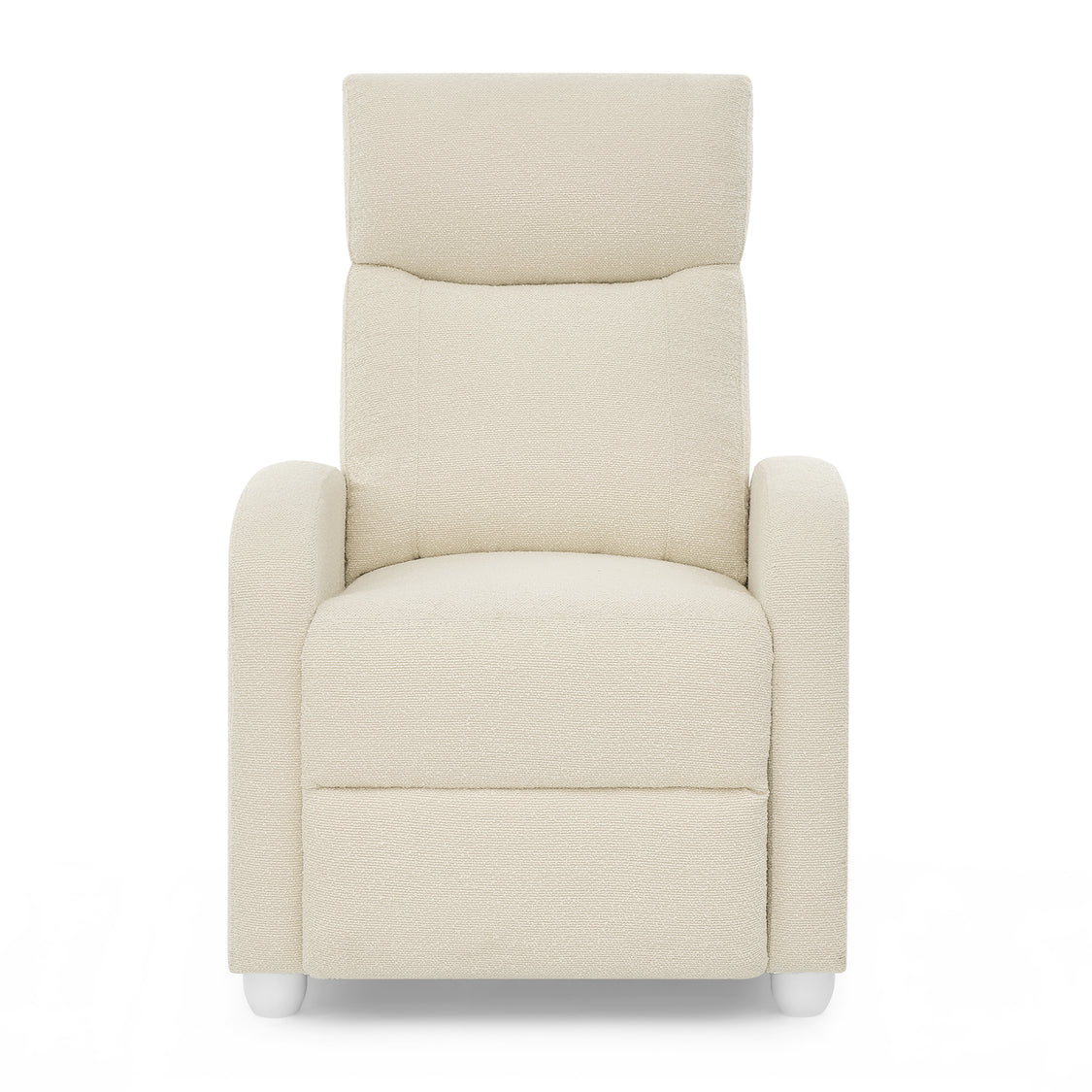 A cream-colored upholstered armchair with a high back, wide armrests, and a textured bouclé fabric, shown against a plain white background.