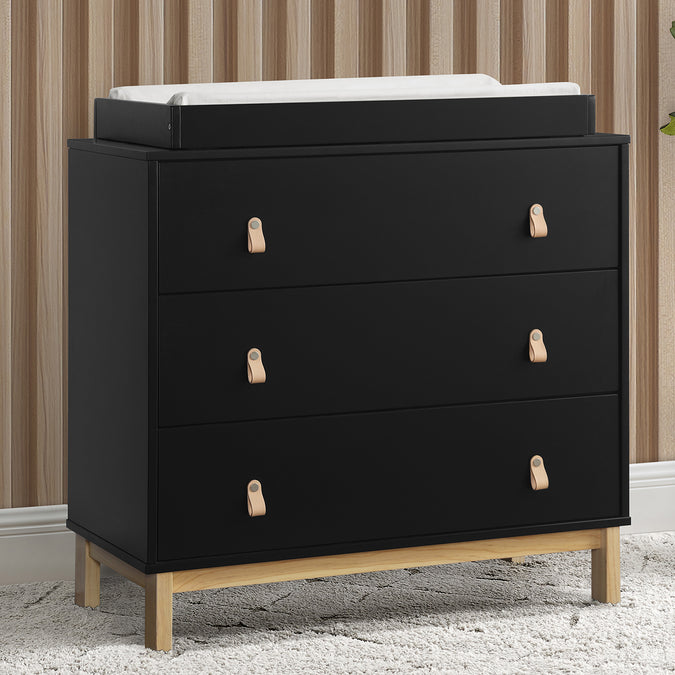 Ebony with Natural (1482) 8-babyGap Legacy 3 Drawer Dresser with Leather Pulls