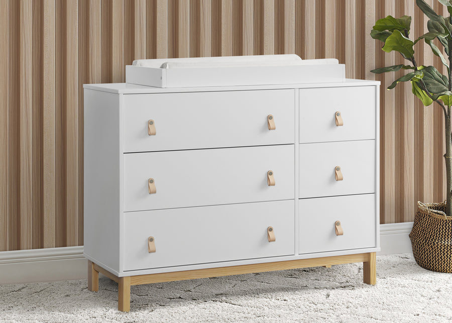 Bianca White with Natural (123) 18-babyGap Legacy 6 Drawer Dresser with Leather Pulls and Interlocking Drawers
