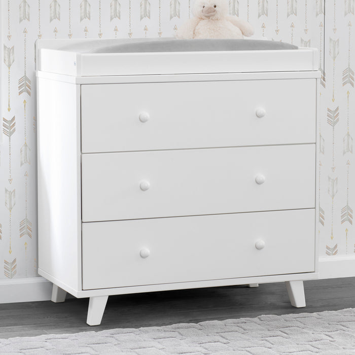White (100) 1-Ava 3 Drawer Dresser with Changing Top and Interlocking Drawers