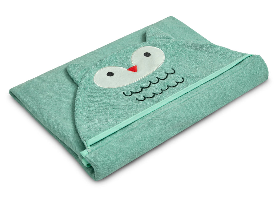 Light Teal Owl (1258) 16-Personalized Kids Hooded Bath Towel with Pockets