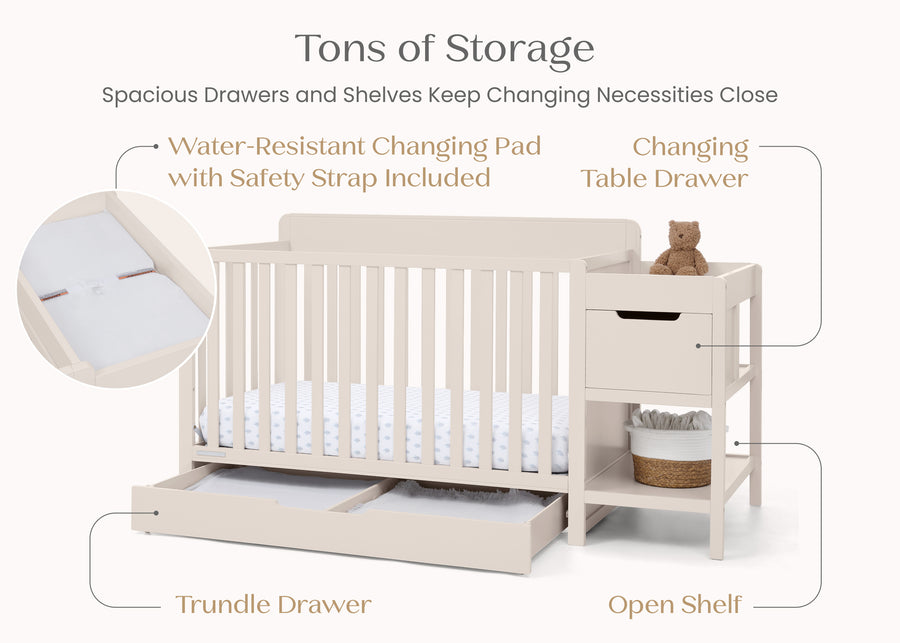 Soft Beige (1560) 6-Maya 5-in-1 Convertible Crib and Changer with Storage