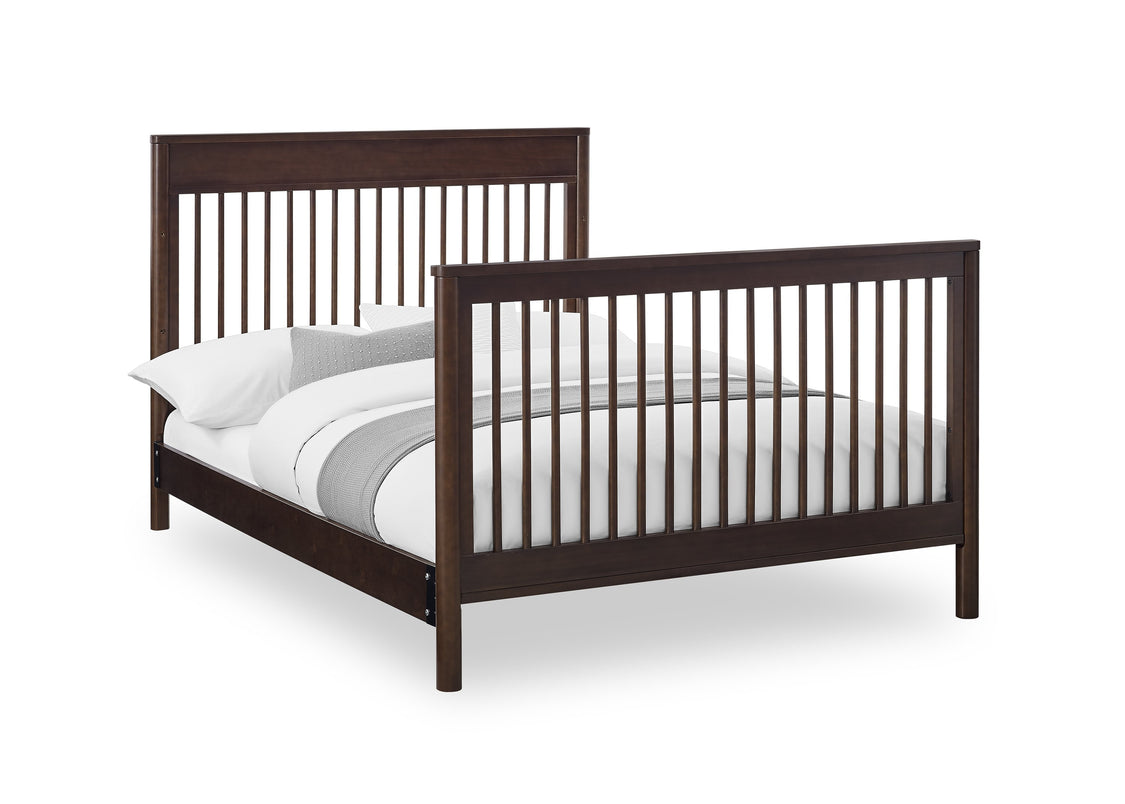 Wooden bed with white bedding on a white background