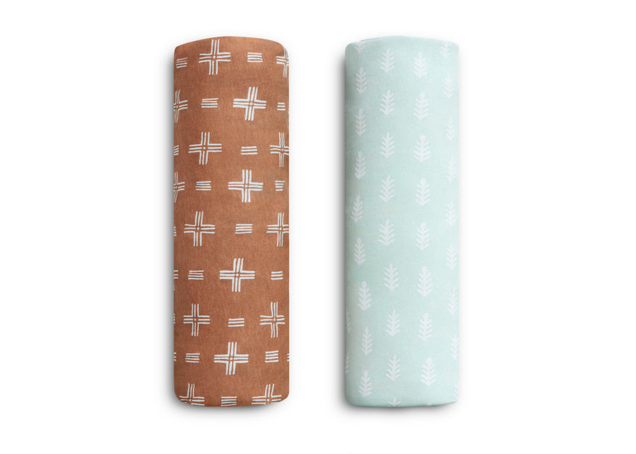 Neutral Boho (3406) 9-Blue Botanicals Fitted Crib Sheets - 2 Pack