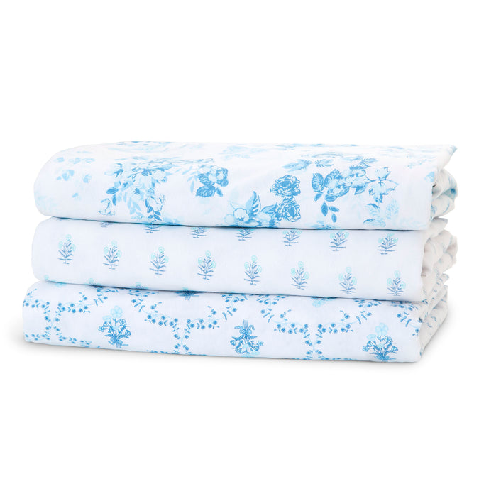 DCB: Blue Botanicals (3035) 7-100% Organic Cotton Fitted Crib Sheets - 3 Pack