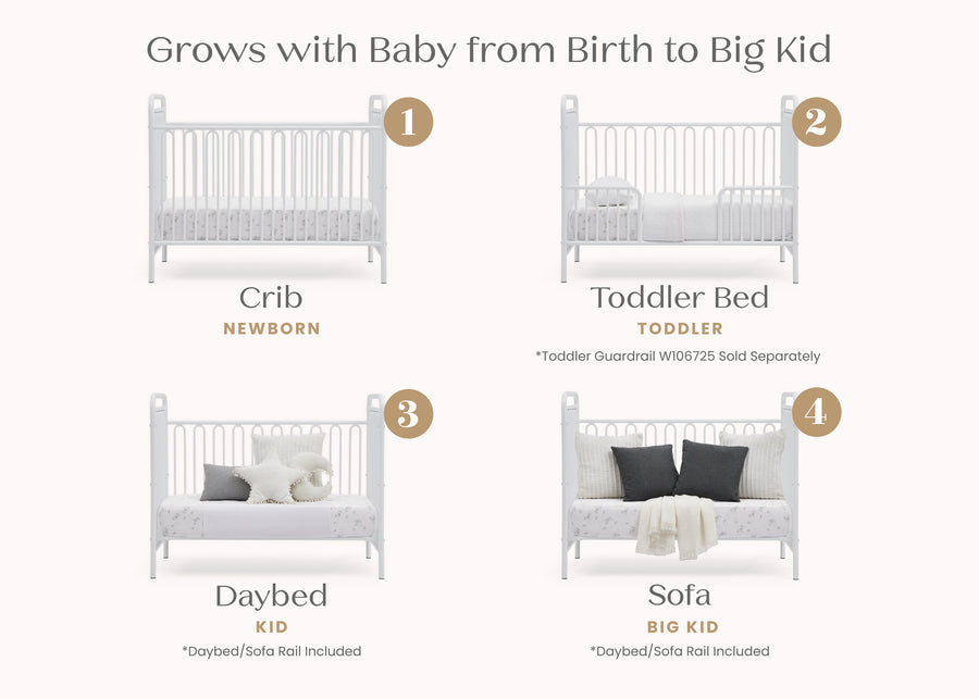 White (1309) 3-Darcy 4-in-1 Convertible Metal Crib
