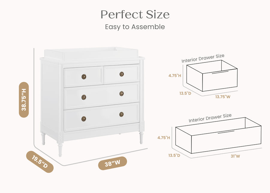 Bianca White (130) 3-Heritage 4 Drawer Dresser with Changing Top and Interlocking Drawers