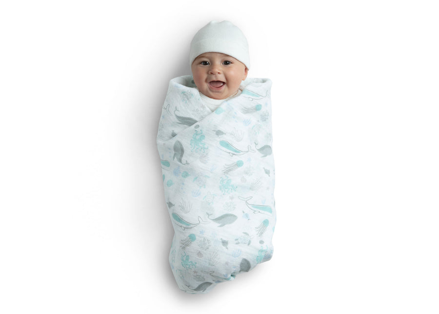 Sea Life (3236) 1-100% Cotton Muslin Baby Receiving Blankets - 2 Pack