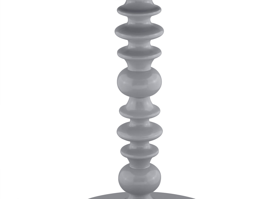 Gray decorative vase with a spiral design on a white background
