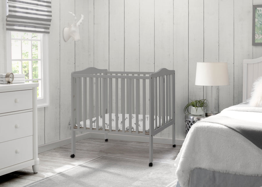 Grey (026) 1-Folding Portable Mini Baby Crib with 1.5-inch Mattress