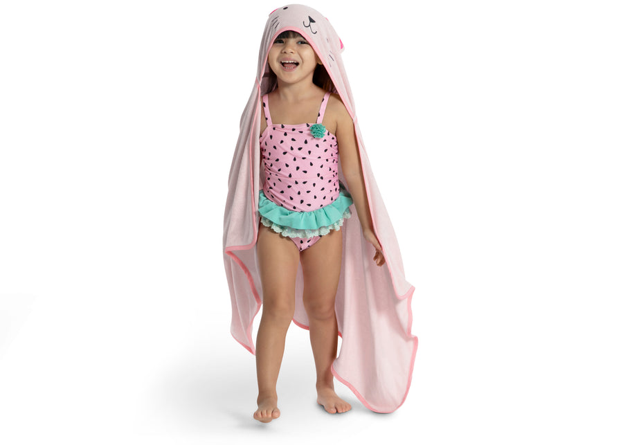 Pink Cat (1261) 6-Kids Hooded Bath Towel with Pockets