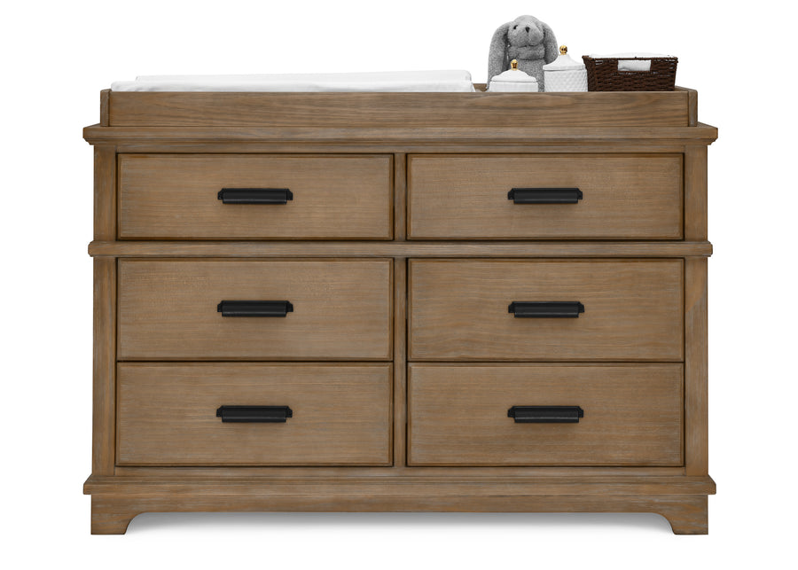 Aged Oak (845) 15-Asher 6 Drawer Dresser with Changing Top and Interlocking Drawers