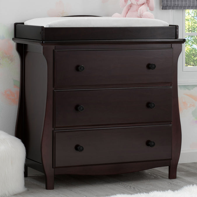 Dark Chocolate (207) 13-Lancaster 3 Drawer Dresser with Changing Top and Interlocking Drawers