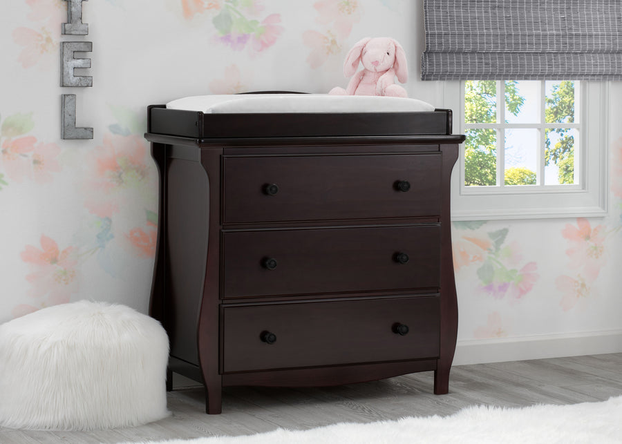 Dark Chocolate (207) 7-Lancaster 3 Drawer Dresser with Changing Top and Interlocking Drawers