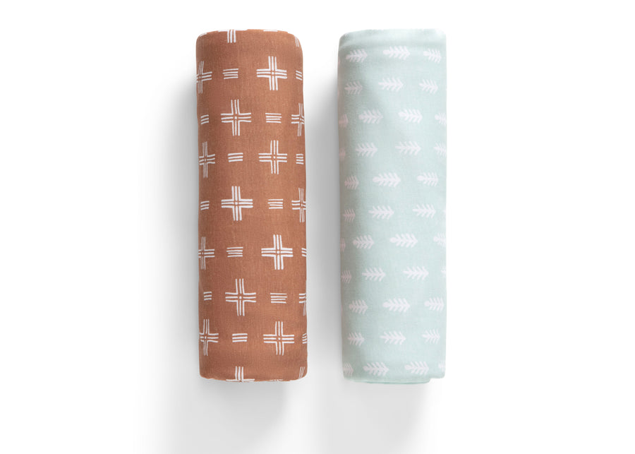Neutral Boho (3406) 2-100% Organic Jersey Cotton Baby Receiving Blankets - 2 Pack