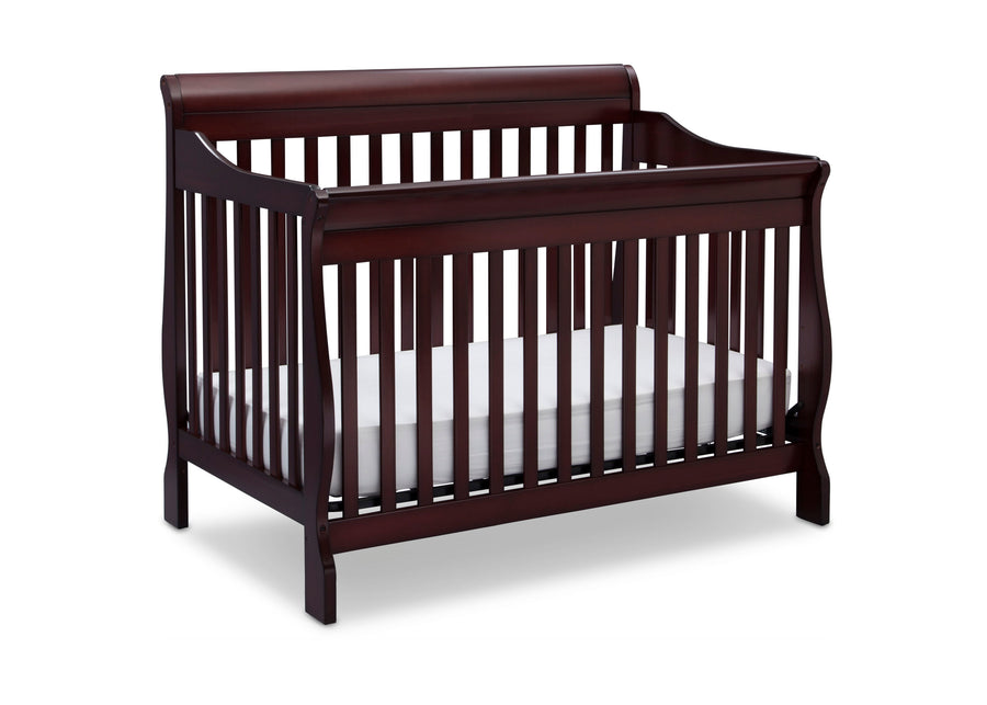 Dark wood crib with white mattress on a white background 35-Canton 4-in-1 Crib