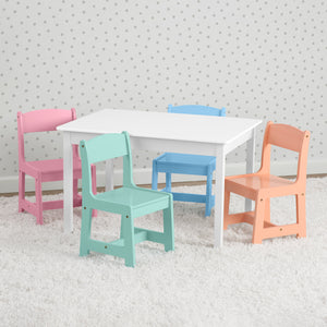 Bianca White with Pastel (1235) 7-MySize Kids Table with 4 Chairs