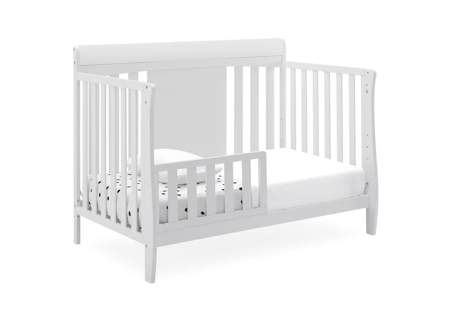 White crib with a mattress on a white background 17-Richmond 6-in-1 Convertible Baby Crib