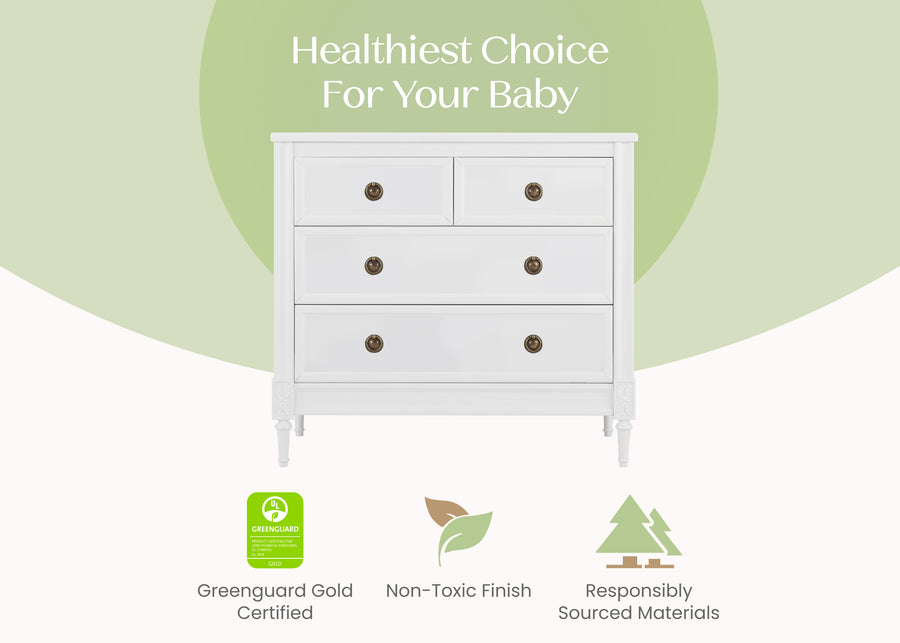 Bianca White (130) 2-Heritage 4 Drawer Dresser with Changing Top and Interlocking Drawers