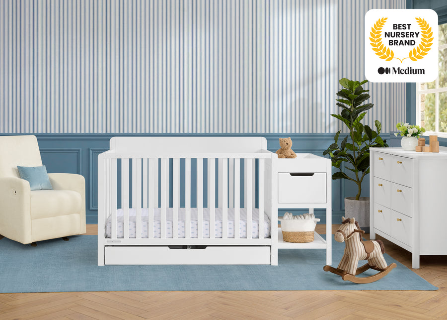 Bianca White (130) 32-Maya 5-in-1 Convertible Crib and Changer with Storage