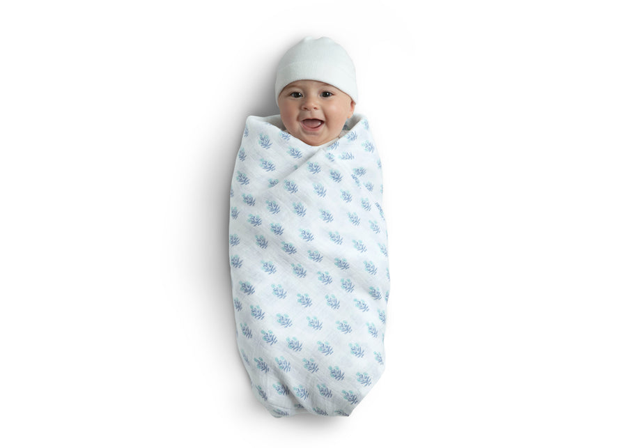 Blue Botanicals (3035) 7-100% Cotton Muslin Baby Receiving Blankets - 4 Pack