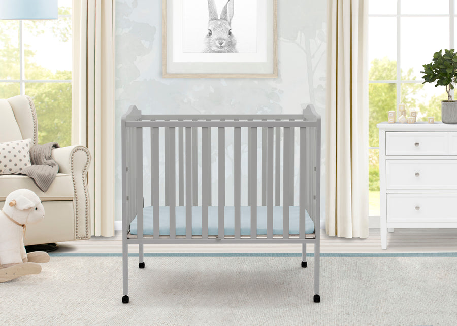 Grey (026) 13-Folding Portable Mini Baby Crib with 1.5-inch Mattress