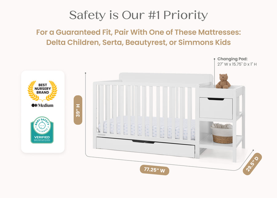 Bianca White (130) 37-Maya 5-in-1 Convertible Crib and Changer with Storage