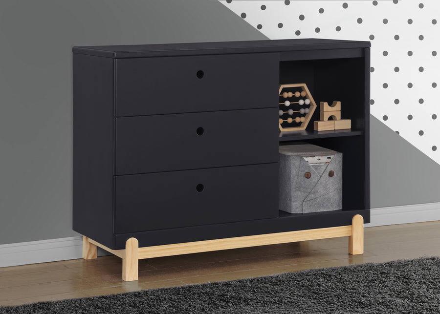 Midnight Grey with Natural (1372) 6-Poppy 3 Drawer Dresser with Cubbies