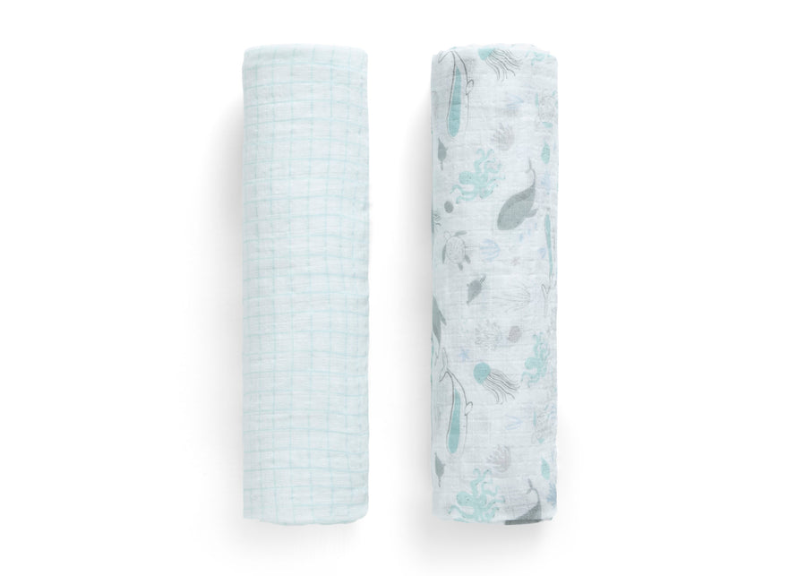 Sea Life (3236) 2-100% Cotton Muslin Baby Receiving Blankets - 2 Pack