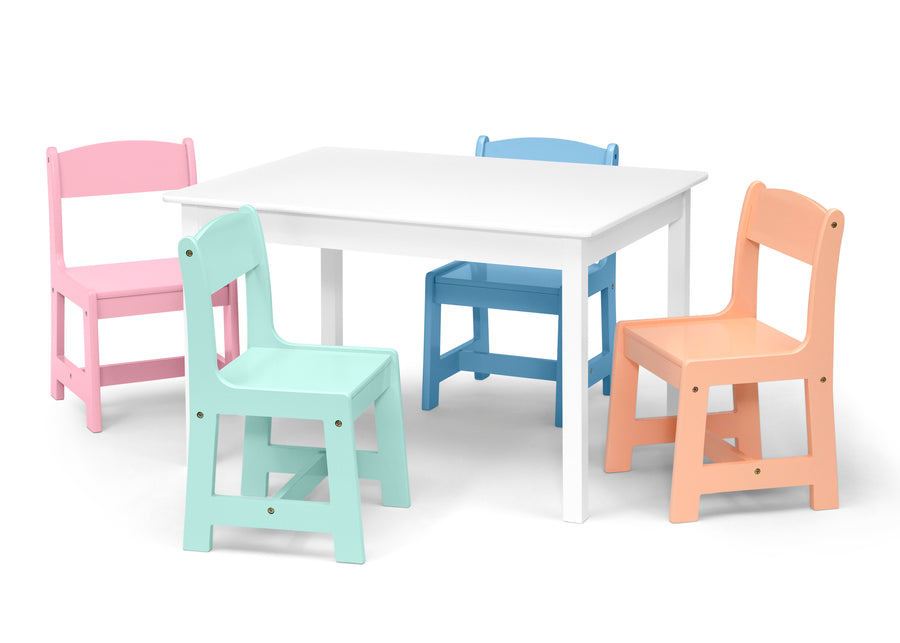 Bianca White with Pastel (1235) 3-MySize Kids Table with 4 Chairs