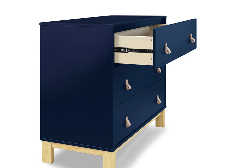 Navy with Natural (1481) 9-babyGap Legacy 3 Drawer Dresser with Leather Pulls and Interlocking Drawers