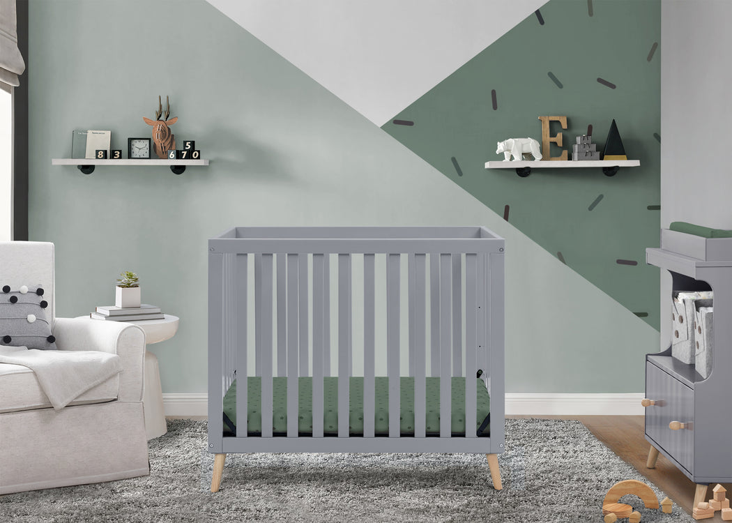 Essex Convertible Mini Baby Crib with 2.75-Inch Mattress, Greenguard Gold CertifiedGrey with Natural (1359)