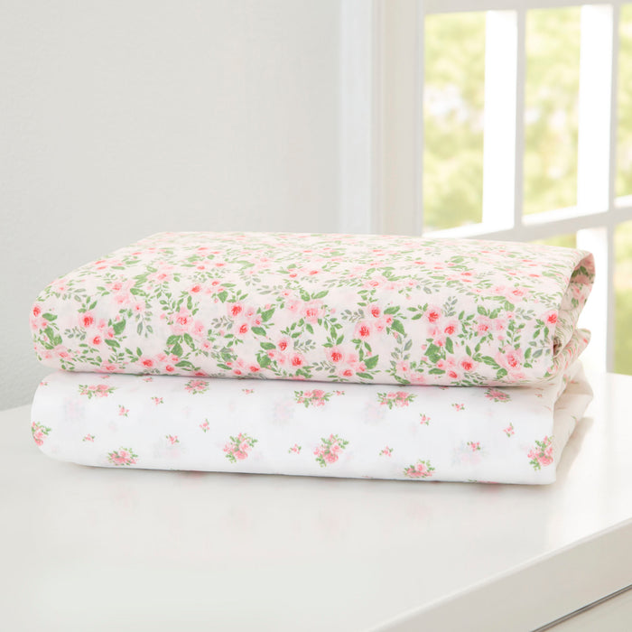 Pink Floral (3034) 1-Pink Floral Fitted Crib Sheets - 2 Pack