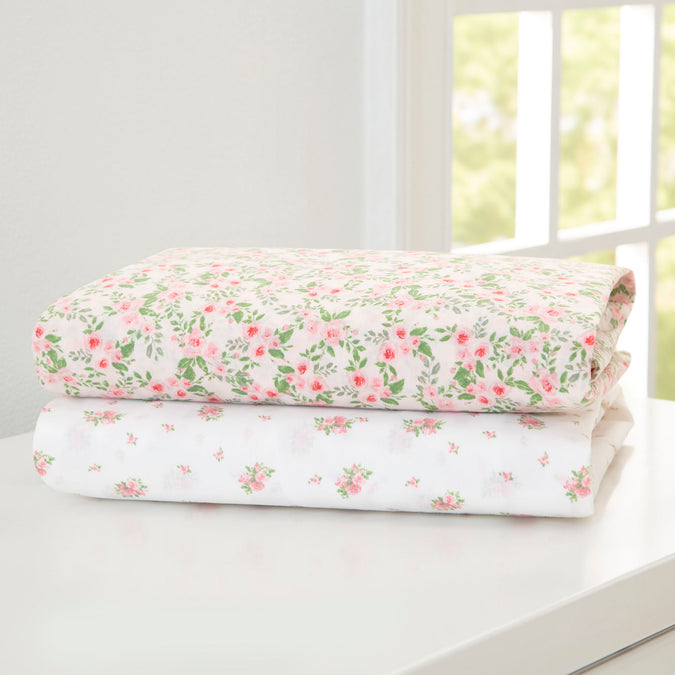 Pink Floral (3034) 6-Space Exploration Fitted Crib Sheets - 2 Pack