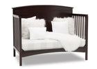Dark wood crib with white bedding and fluffy pillows on a white background 20-Archer 4-in-1 Convertible Crib