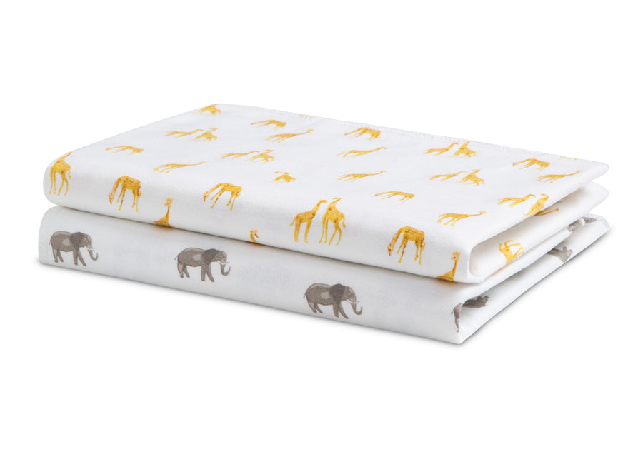 Safari Friends (3414) 16-100% Cotton Flannel Baby Receiving Blankets - 2 Pack