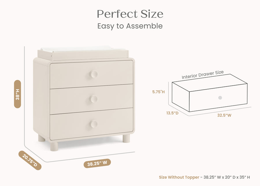 Soft Beige (1560) 17-Ari 3 Drawer Dresser with Changing Top