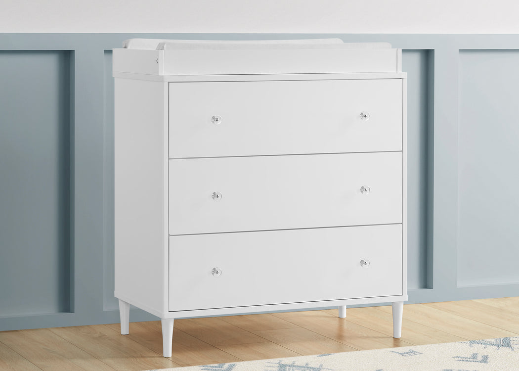 Bowie 3 Drawer Dresser with Changing Top and Interlocking DrawersBianca White (130)