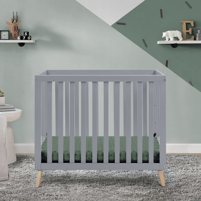 Grey with Natural (1359) 13-Essex Convertible Mini Baby Crib with 2.75-Inch Mattress, Greenguard Gold Certified