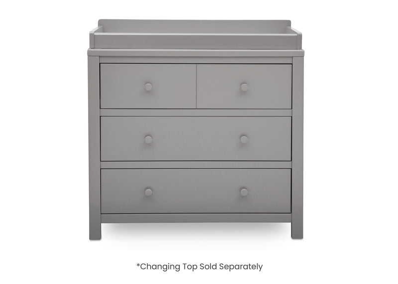 Gray dresser with four drawers on a white background