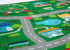 Children's play rug with road, vehicles, and playground elements. 10-Large Road Map Activity Rug for Girls and Boys - 54-inch L x 39-inch W