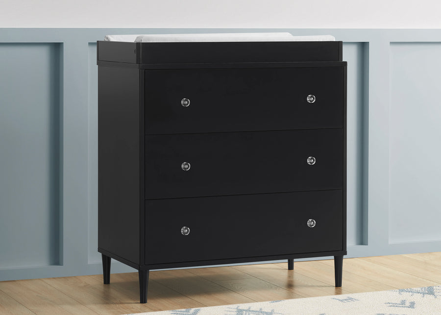 Ebony (0011) 1-Bowie 3 Drawer Dresser with Changing Top and Interlocking Drawers