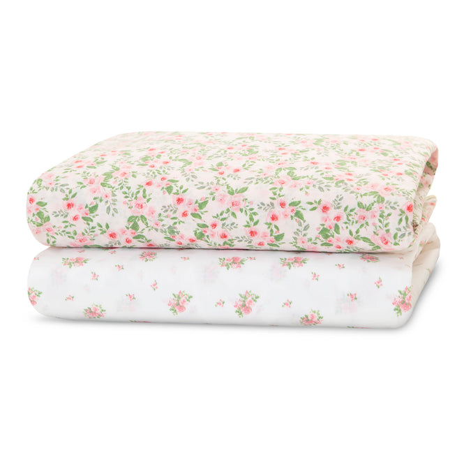 DCB: Pink Floral (3034) 7-Space Exploration Fitted Crib Sheets - 2 Pack