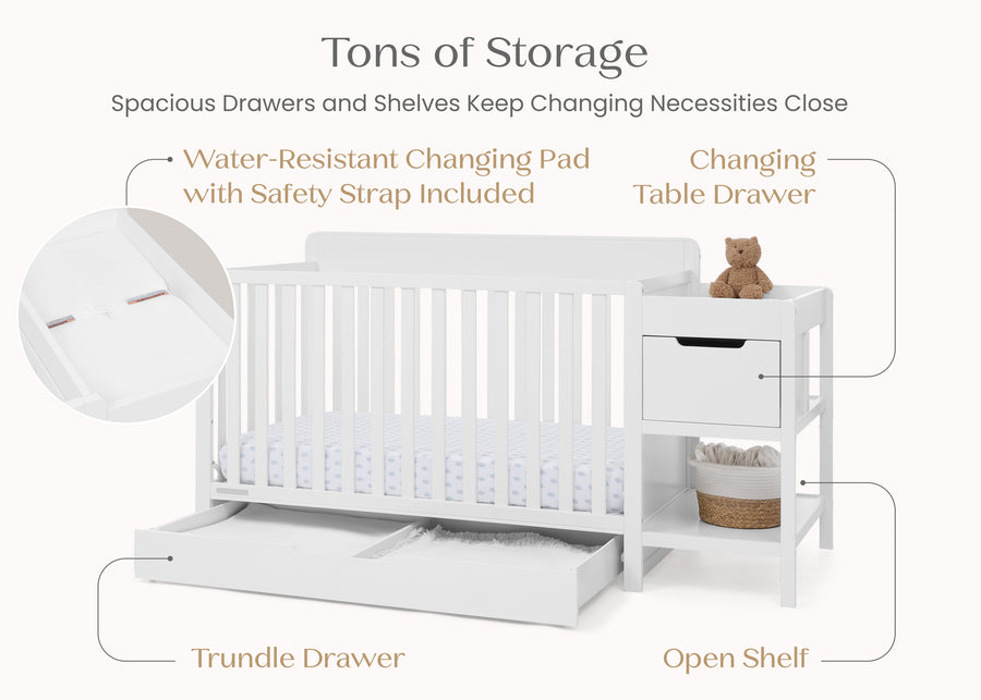 Bianca White (130) 36-Maya 5-in-1 Convertible Crib and Changer with Storage