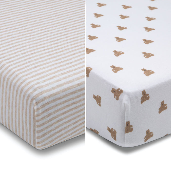  Tan Teddy Bears & Stripes (2407) 7-babyGap Tan Teddy Bears & Stripes 100% Organic Cotton Crib Sheets - 2 Pack
