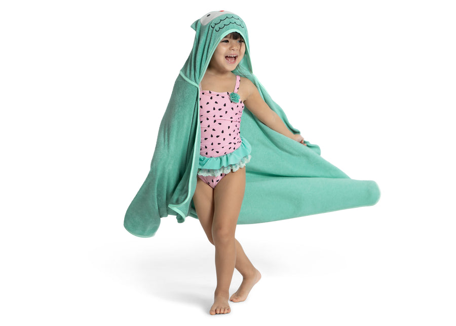 Light Teal Owl (1258) 24-Kids Hooded Bath Towel with Pockets