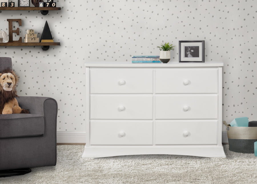 White (100) 1-Bentley 6 Drawer Dresser with Interlocking Drawers