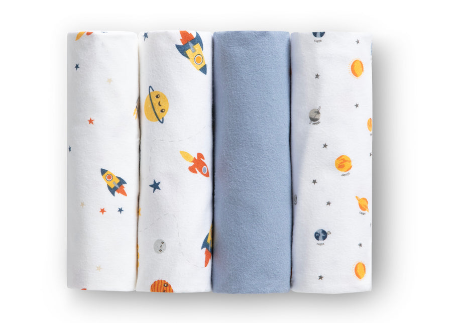 Space Exploration (3235) 8-100% Cotton Flannel Baby Receiving Blankets - 4 Pack
